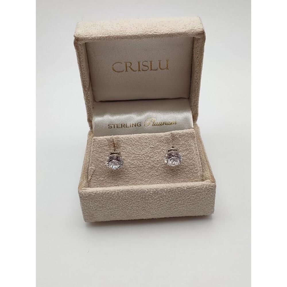 CRISLU .925 Sterling Silver Platinum 3ctw CZ Stud Earrings